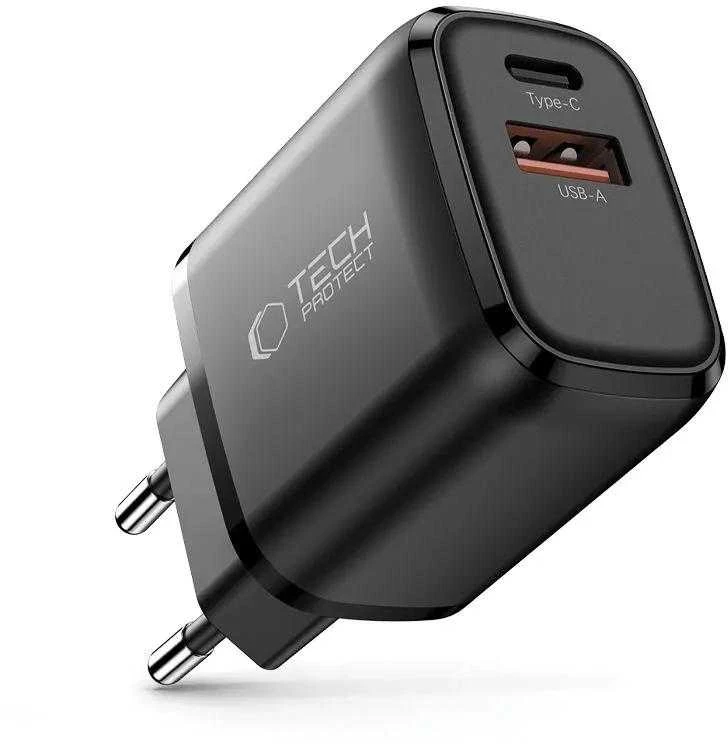 „Tech-Protect NCA20 PD 20W / QC3.0 USB-A / USB-C“ sieninis įkroviklis - juodas