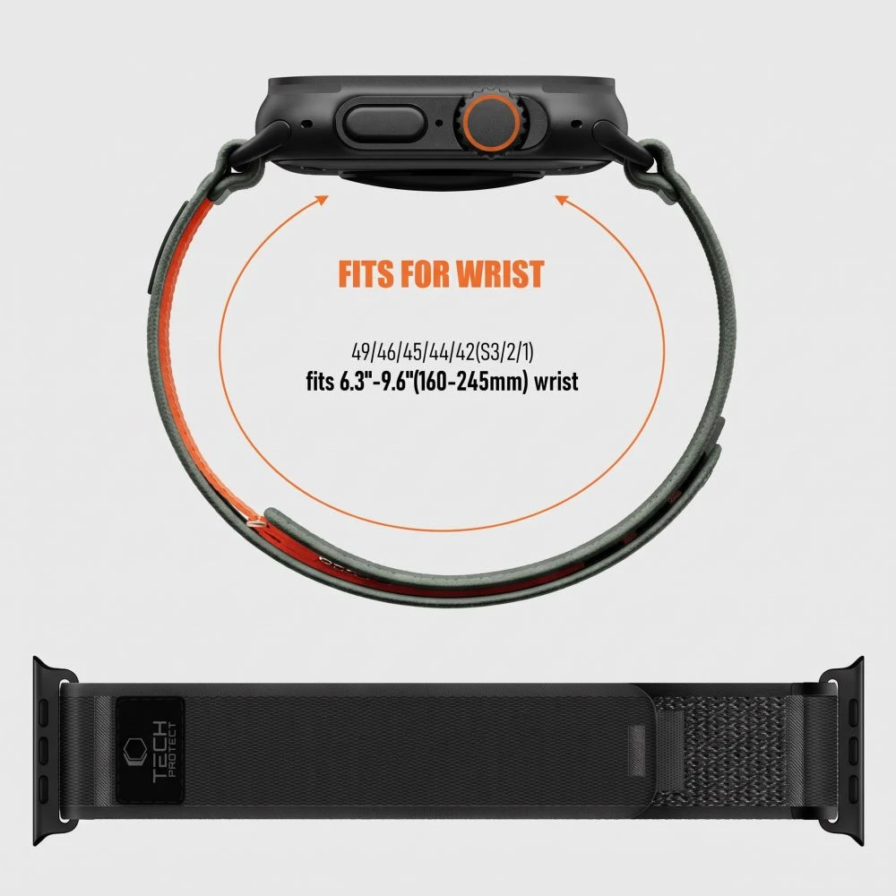 Tech-Protect NYLON ELITE Watch 8 / 9 / 10 / 11 / 12 / SE / ULTRA (44 / 45 / 46 / 49 MM) JUODA/ORANŽINĖ