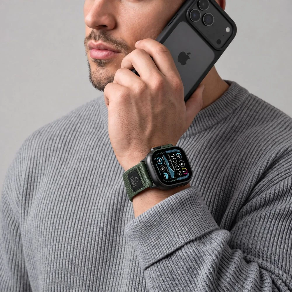 Tech-Protect NYLON ELITE Watch 8 / 9 / 10 / 11 / 12 / SE / ULTRA (44 / 45 / 46 / 49 MM) ŽALIAS/ORANŽINIS