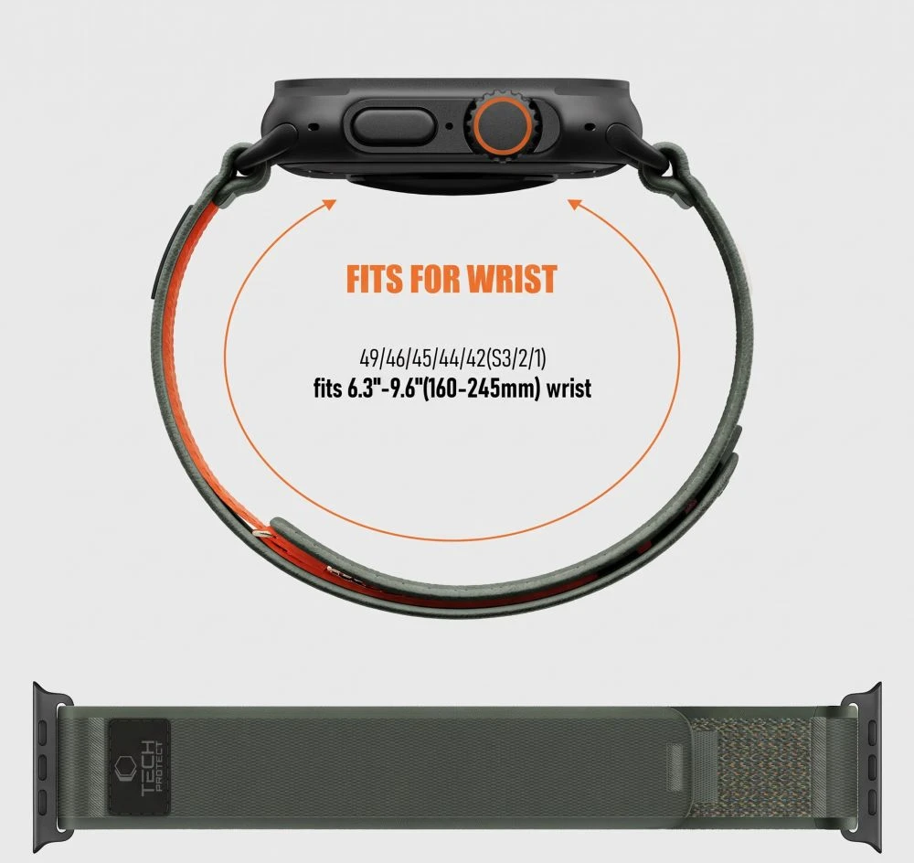 Tech-Protect NYLON ELITE Watch 8 / 9 / 10 / 11 / 12 / SE / ULTRA (44 / 45 / 46 / 49 MM) ŽALIAS/ORANŽINIS