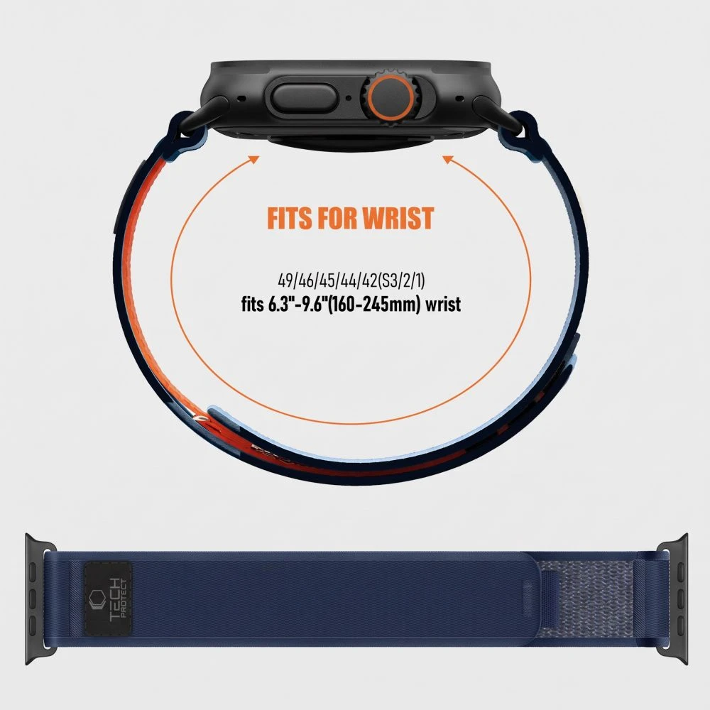 Tech-Protect NYLON ELITE Watch 8 / 9 / 10 / 11 / 12 / SE / ULTRA (44 / 45 / 46 / 49 MM) TAMSIAI MĖLYNA/ORANŽINĖ