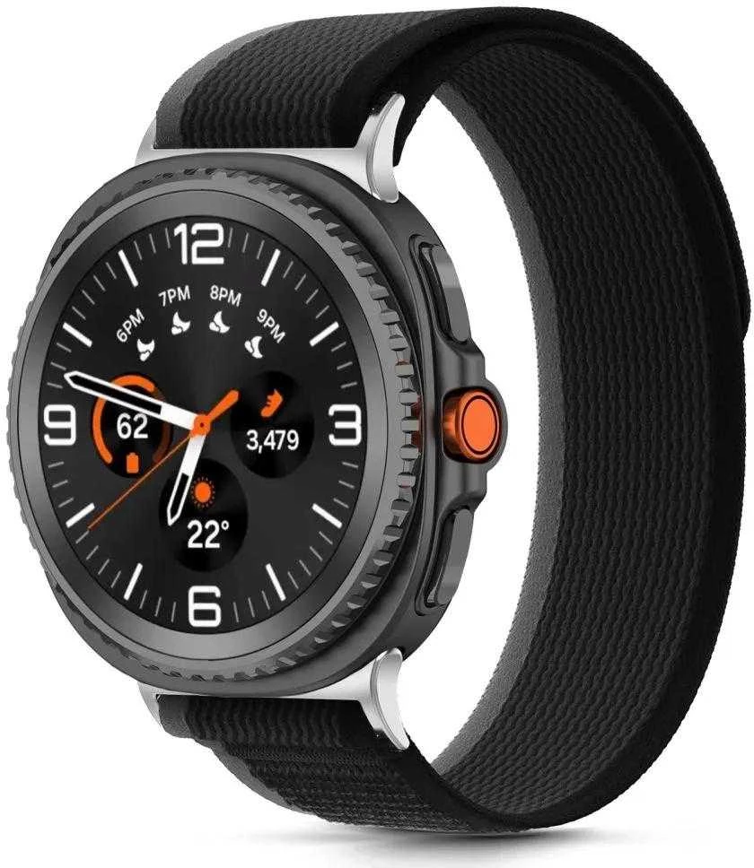 Tech-Protect Nylon Stripe apyrankė skirta Samsung Galaxy Watch 40/44/46 mm – juodos spalvos ir oranžinės spalvos