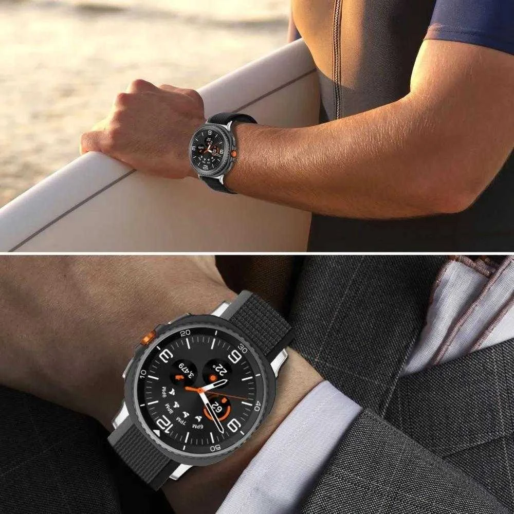 Tech-Protect Nylon Stripe apyrankė skirta Samsung Galaxy Watch 40/44/46 mm – juodos spalvos ir oranžinės spalvos