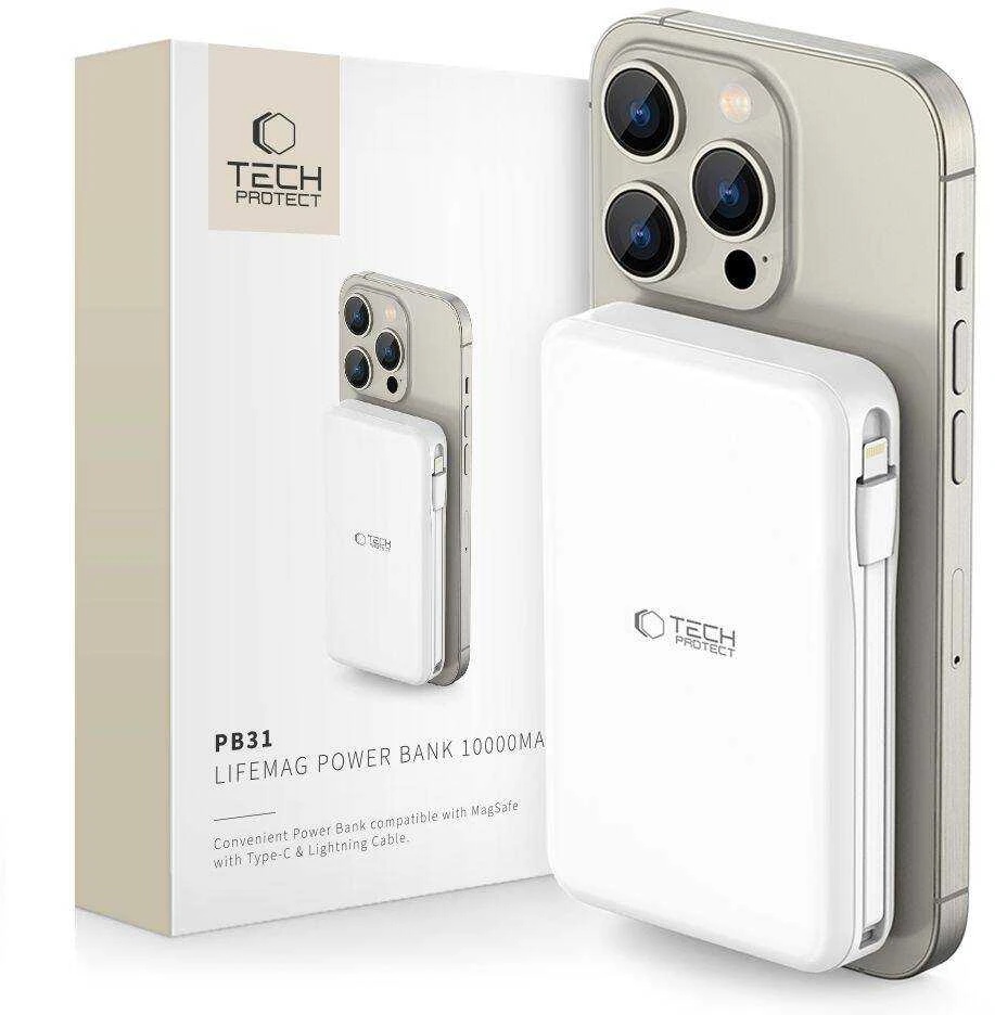 Tech-Protect PB31 LifeMag MagSafe powerbank 10000MAH baltos spalvos