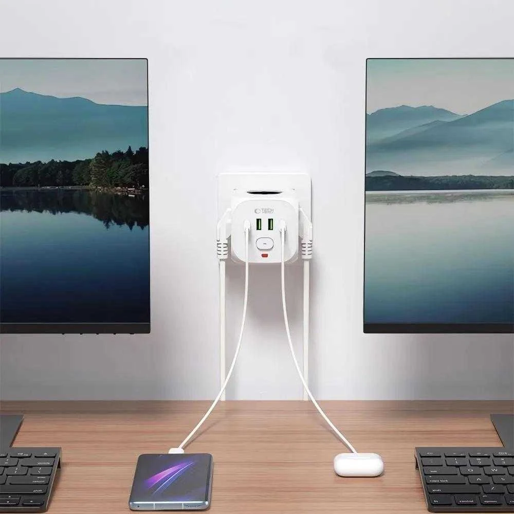Tech-Protect PCL3x4 maitinimo juosta, 2x USB-A, 2x USB-C, 3x kintamosios srovės tipas Schuko - Baltas