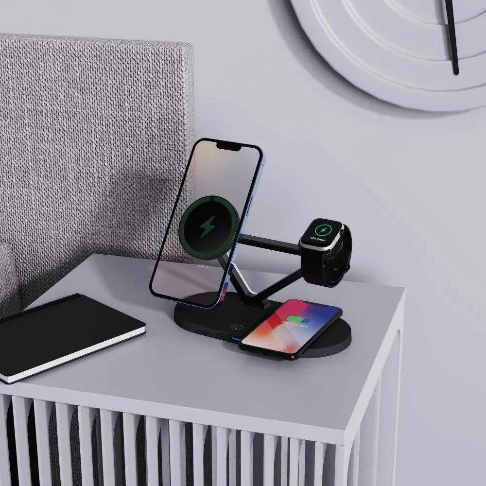 Tech-Protect QI15W-A41 3in1 belaidis įkroviklis su MagSafe for Apple Devices – juodos spalvos