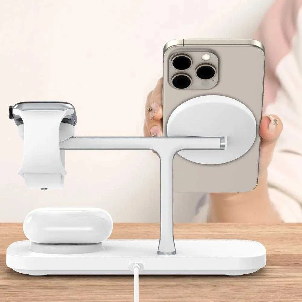 Tech-Protect QI15W-A45 3in1 belaidis įkroviklis su MagSafe for Apple Devices – baltos spalvos