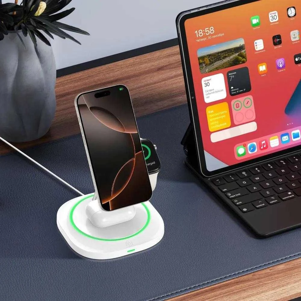 Tech-Protect QI15W-A46 3in1 magnetinis MagSafe indukcinis įkroviklis - Baltas