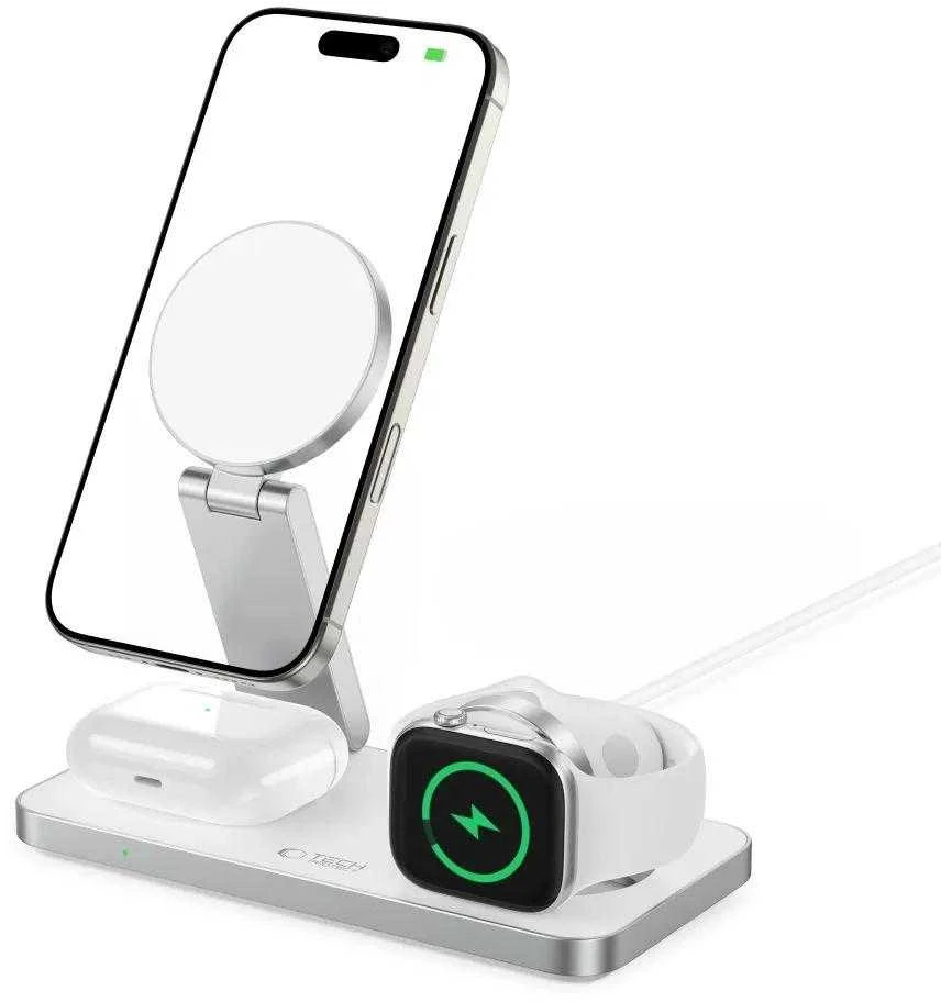 Tech-Protect QI15W-A47 MagSafe 3in1 indukcinis įkroviklis + USB-C laidas - Baltas