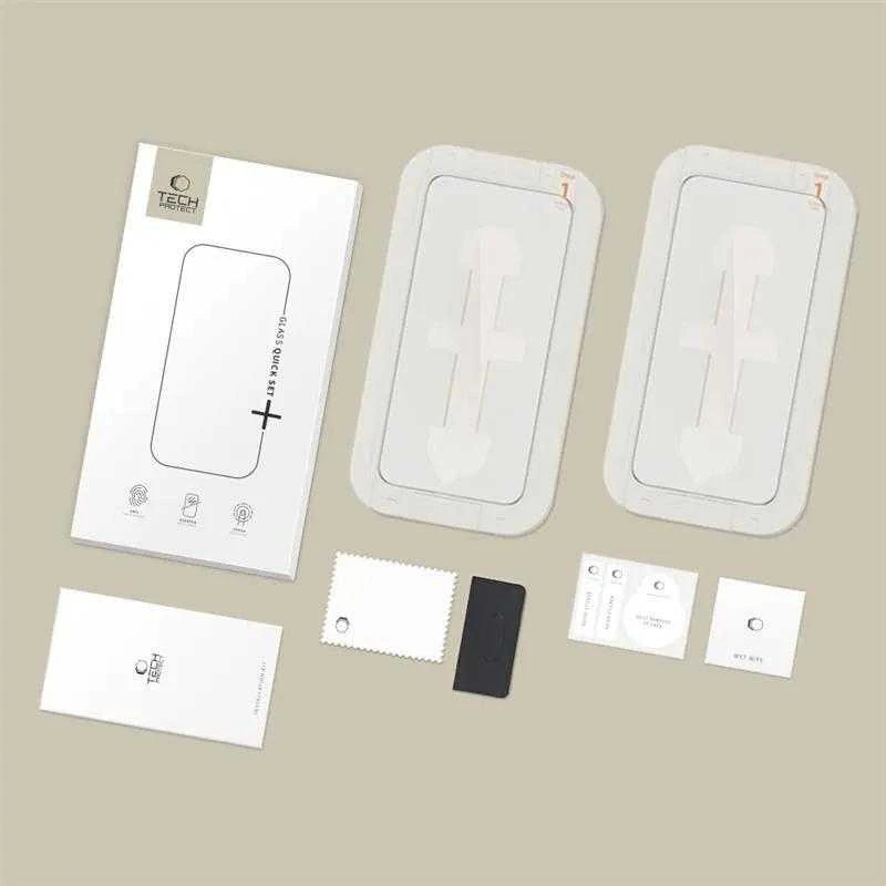 „Tech-Protect Quick Set+“ 2 grūdinto stiklo pakuotė, skirta „iPhone 15 Pro“ - juodas