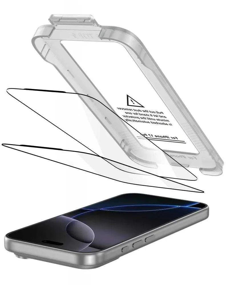 „Tech-Protect Quick Set+“ 2 grūdinto stiklo pakuotė, skirta „iPhone 17 Pro“ - juodas