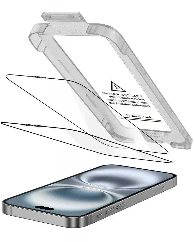 „Tech-Protect Quick Set+“ 2 grūdinto stiklo pakuotė, skirta „iPhone 17“ - juodas