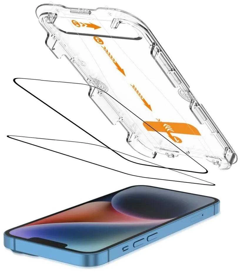 „Tech-Protect Quick Set+“ 2 grūdinto stiklo pakuotė, skirta „iPhone 13 / 13 PRO / 14 / 16e / 17e“