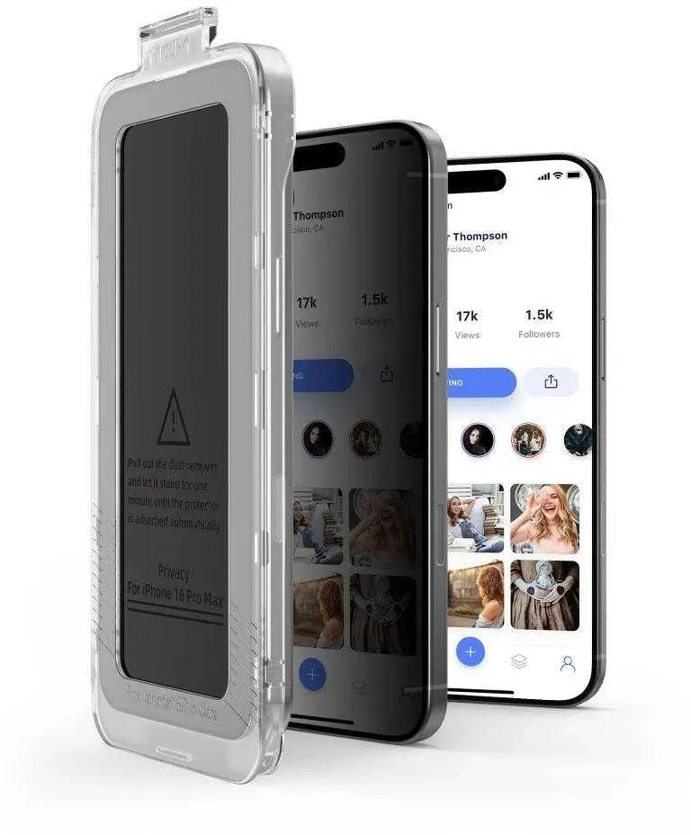 „Tech-Protect Quick Set Spy+“ privatumo stiklų, skirtų „iPhone 16 Pro Max“, 2 vnt. pakuotėje
