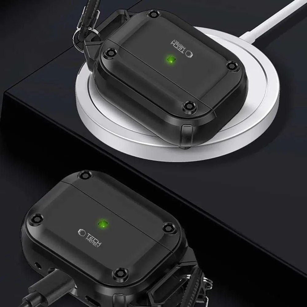Dėklas TECH-PROTECT ROUGH HOOK Apple AIRPODS PRO 1 / 2 juodos spalvos