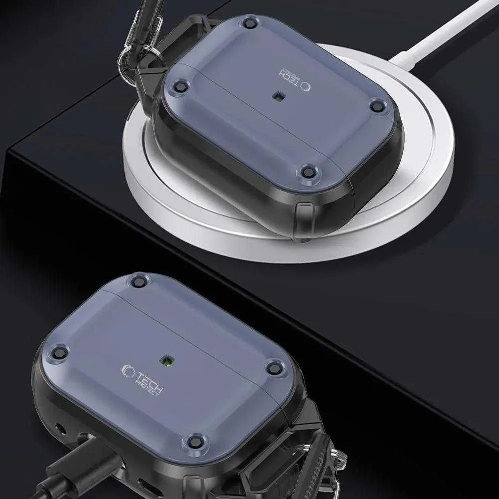 Dėklas TECH-PROTECT ROUGH HOOK Apple AIRPODS PRO 1 / 2 STEEL mėlynos spalvos