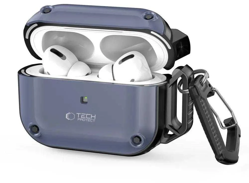 Dėklas TECH-PROTECT ROUGH HOOK Apple AIRPODS PRO 1 / 2 STEEL mėlynos spalvos