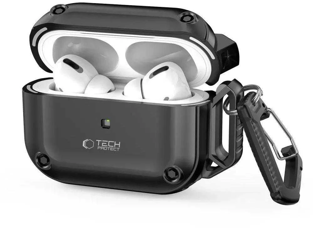 Dėklas TECH-PROTECT ROUGH HOOK Apple AIRPODS PRO 1 / 2 juodos spalvos