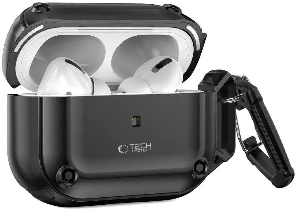 Dėklas TECH-PROTECT ROUGH HOOK Apple AIRPODS PRO 1 / 2 juodos spalvos