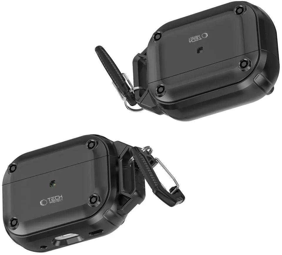Dėklas TECH-PROTECT ROUGH HOOK Apple AIRPODS PRO 1 / 2 juodos spalvos
