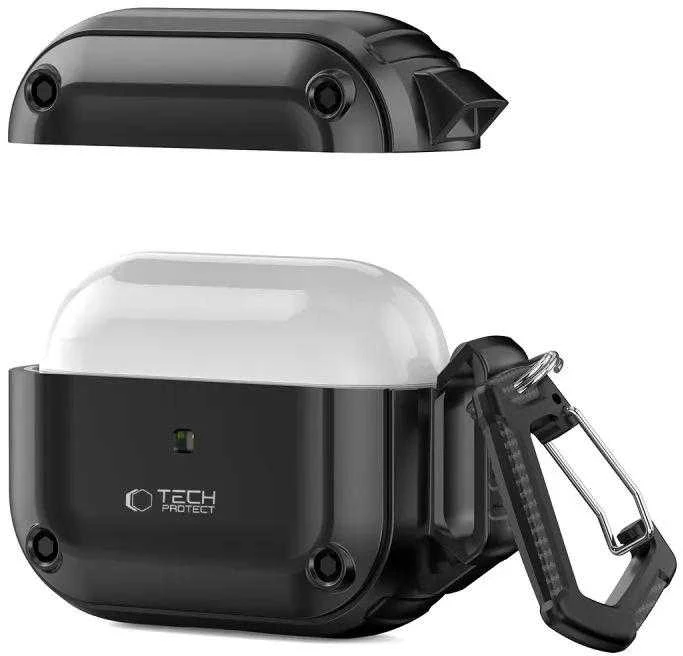 Dėklas TECH-PROTECT ROUGH HOOK Apple AIRPODS PRO 1 / 2 juodos spalvos