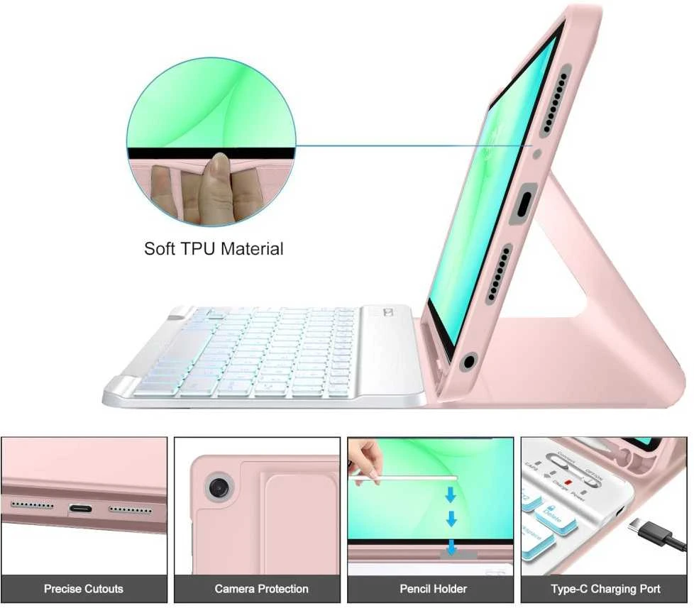 Tech-Protect SC Pen dėklas skirtas Samsung Galaxy Tab A9+ / A11+ Plus 11.0 X210 / X215 / X216 / X230 / X235 / X236 – rožinės spalvos