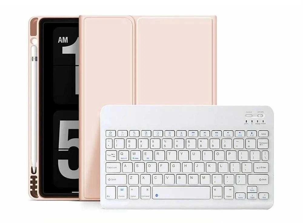 4Kom Tech-Protect SC Pen + klaviatūra su klaviatūra Apple iPad D 10.9” 10 / 2022 / 11” 11 / 2025 – dėklas planšetiniam kompiuteriui rožinės spalvos