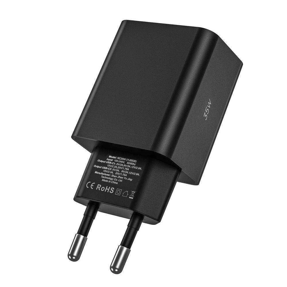 Tech Protect Sieninis įkroviklis 2x USB-C PD 35W + Cable USB-C – Lightning baltos spalvos