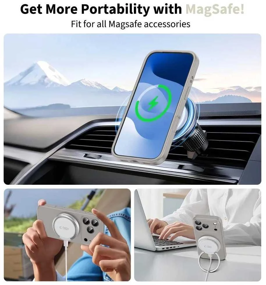 „Tech-Protect“ silikoninis „MagSafe“ dėklas, skirtas „iPhone 17 Pro“ – pilkas