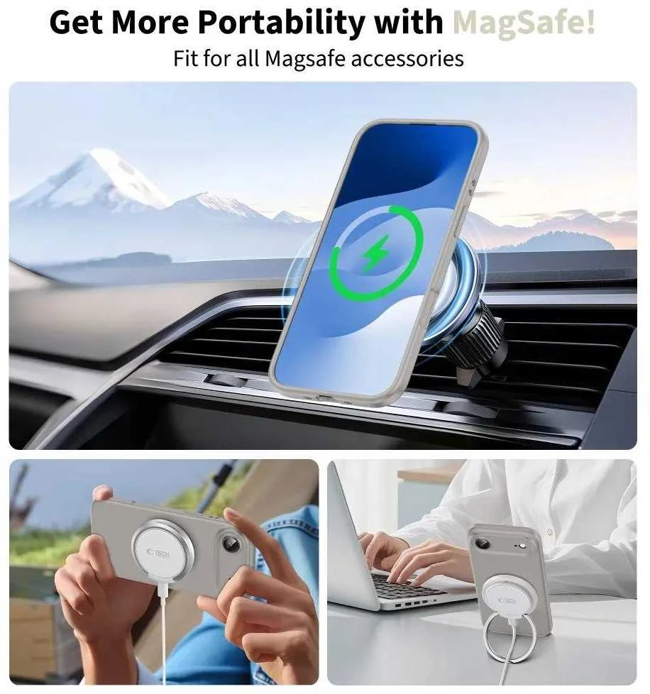 „Tech-Protect“ silikoninis „MagSafe“ dėklas, skirtas „iPhone 17 Air“ – pilkas