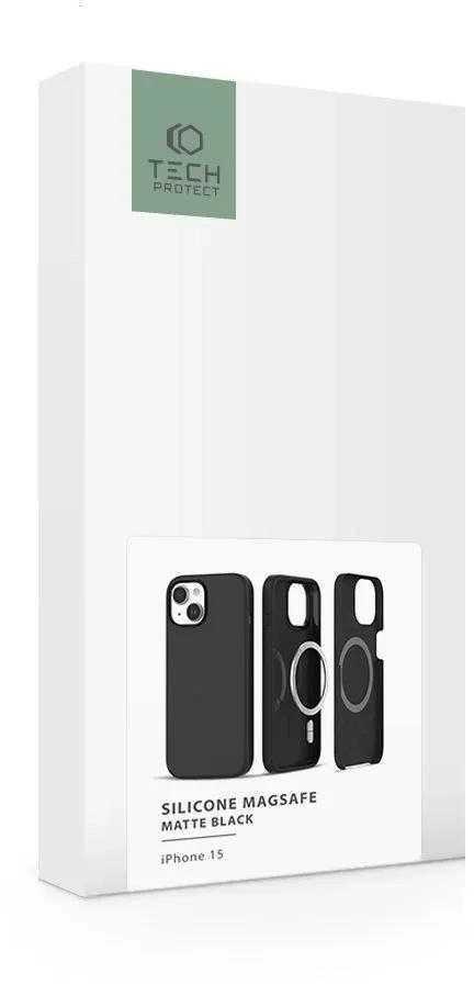 Tech-Protect silikoninis MagSafe Apple iPhone 15 Case – Matte dėklas telefonui juodos spalvos