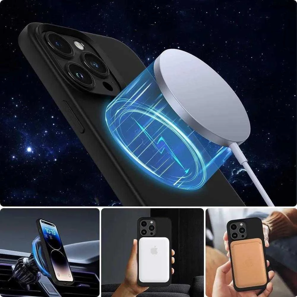 Tech-Protect silikoninis MagSafe Apple iPhone 15 Case – Matte dėklas telefonui juodos spalvos