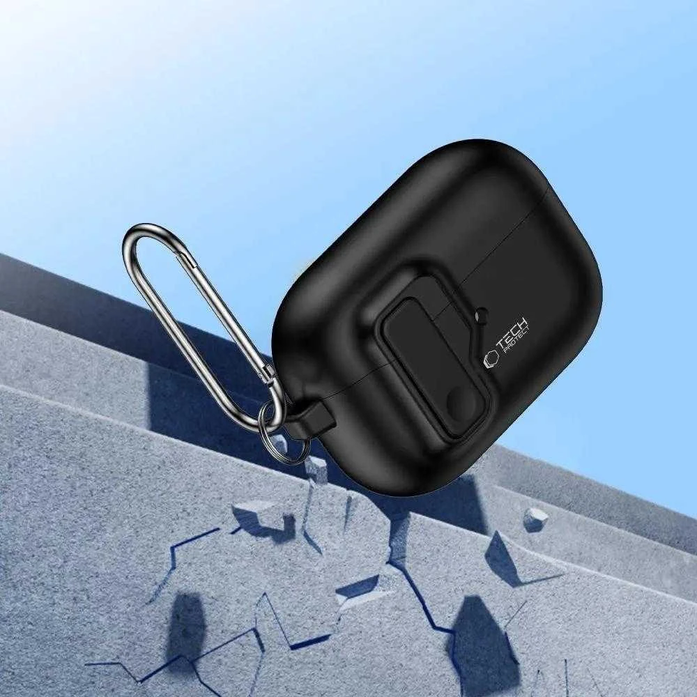 Dėklas TECH-PROTECT SLIM HOOK Apple AIRPODS PRO 1 / 2 juodos spalvos