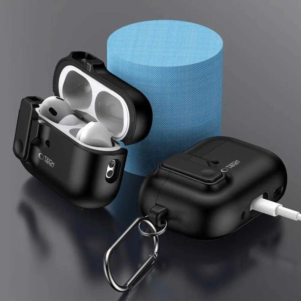 Dėklas TECH-PROTECT SLIM HOOK Apple AIRPODS PRO 1 / 2 juodos spalvos