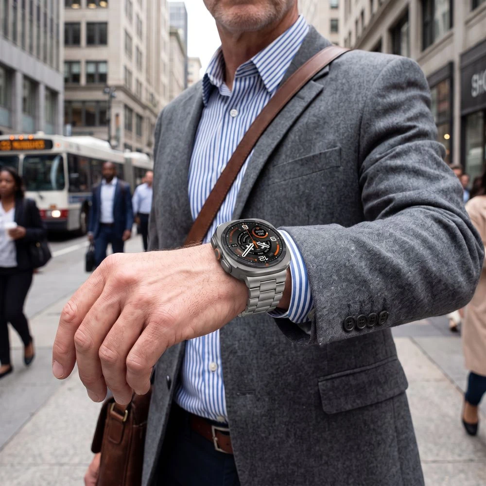 „Tech-Protect“ nerūdijančio plieno „Samsung Galaxy Watch Ultra 1 / 2“ 2024–2026 (47 mm) laikrodis su integruotu ekranu.