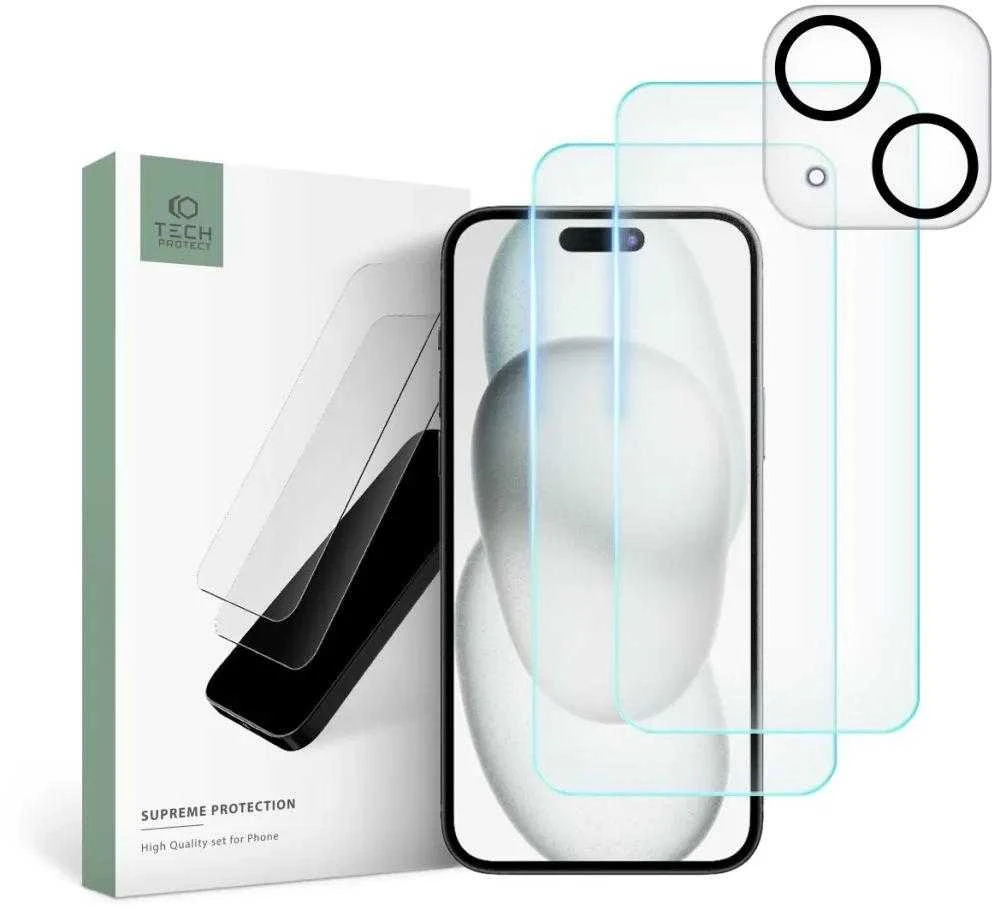 Tech-Protect Supreme Set Apple iPhone 15 2x Apsauginis stiklas Ekranas / Apsauginis stiklas Camera
