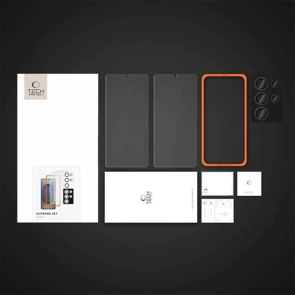 Tech-Protect Supreme Set for Samsung Galaxy S25 Ultra 2x apsauginis stiklas Screen Protector / Camera apsauginis stiklas – Clear