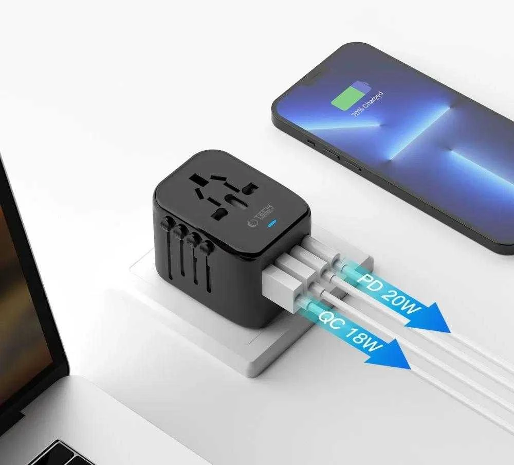 Tech-Protect TA200 EU / UK / US / AU adapter - juodas
