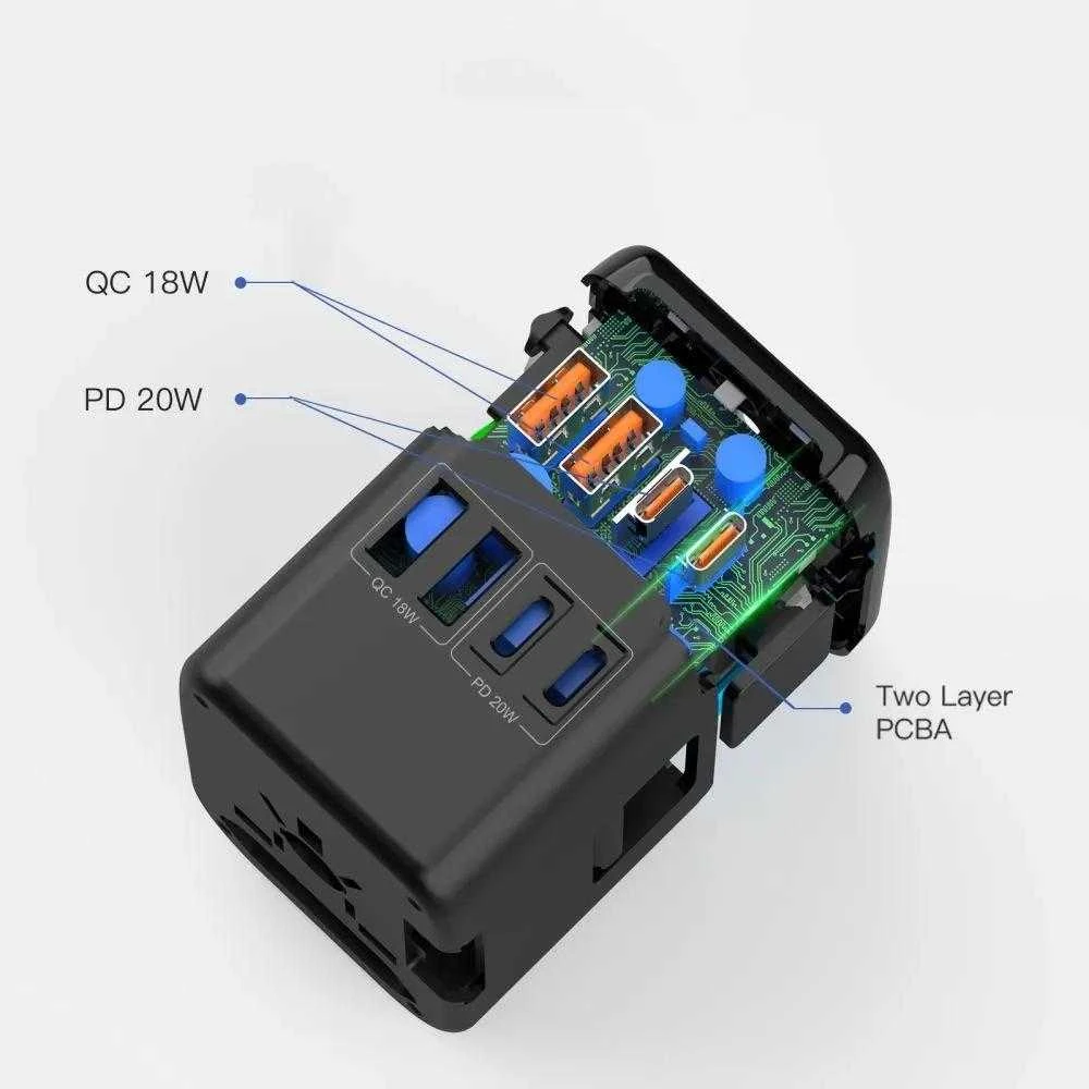 Tech-Protect TA200 EU / UK / US / AU adapter - juodas