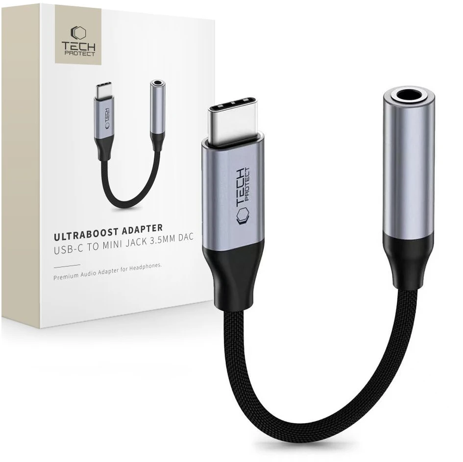 TECH-PROTECT ULTRABOOST ADAPTERIS USB-C Į MINI JACK 3.5MM DAC IRON Pilkas