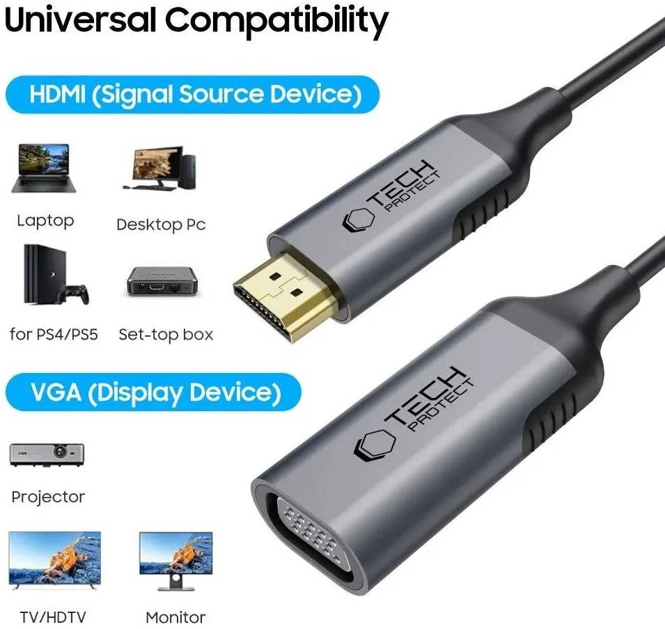 Tech-Protect UltraBoost HDMI / VGA FULL HD 60 Hz adapteris - juodas