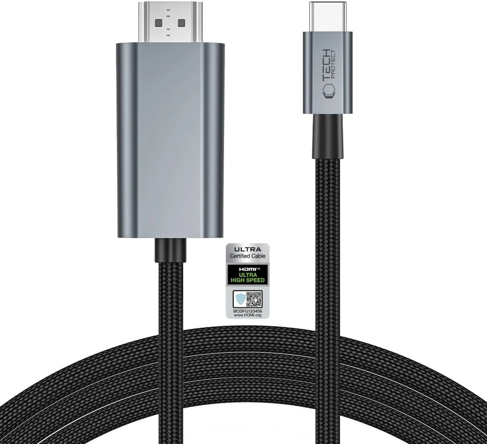 TECH-PROTECT ULTRABOOST KABELIS USB-C Į HDMI 2.1 8K 60HZ 200CM GELEŽIES PILKOS SPALVOS