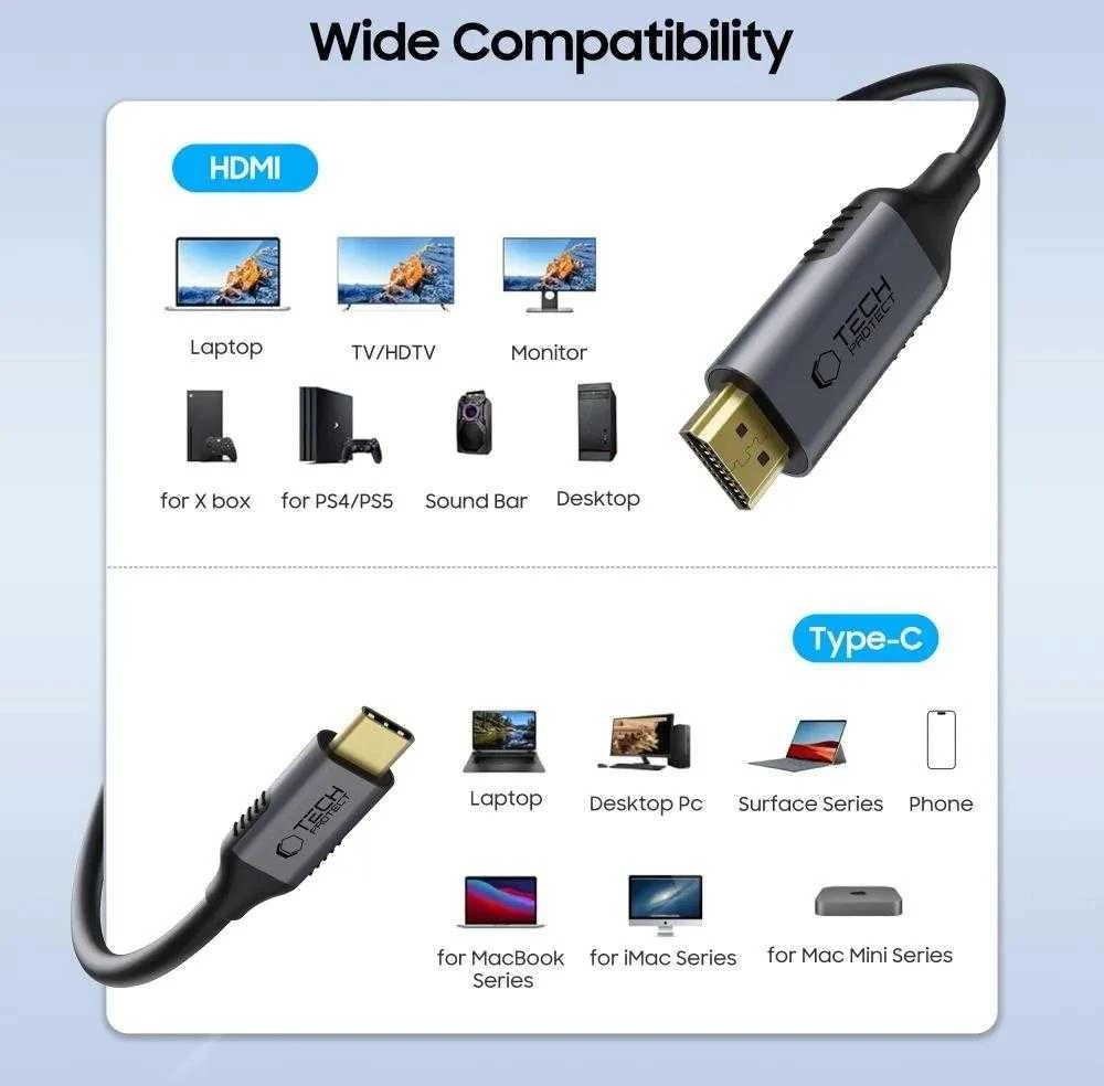 Tech-Protect UltraBoost USB-C / HDMI laidas 60Hz 180cm - juodas