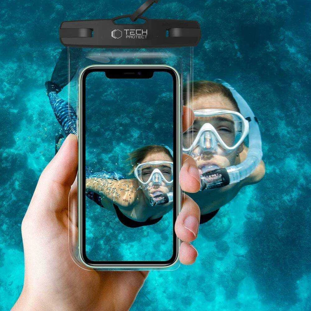 TECH-PROTECT UNIVERSALUS VANDENIUI atsparus dėklas Juodas/CLEAR