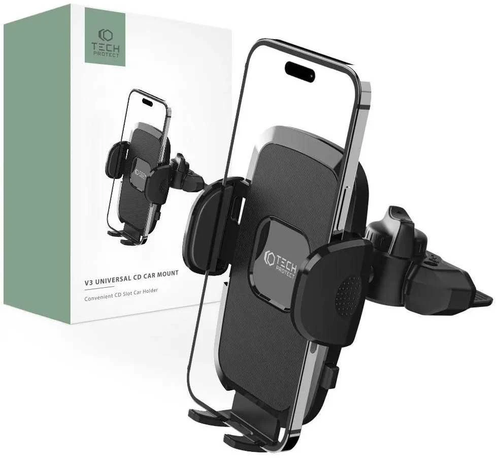 Tech-Protect V3 automobilinis telefono laikiklis su CD drive – juodos spalvos