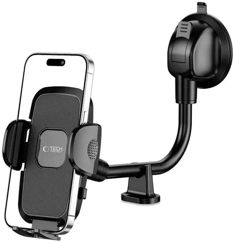 Tech-Protect V3 Long Arm automobilinis telefono laikiklis for Windshield/Cockpit – juodos spalvos