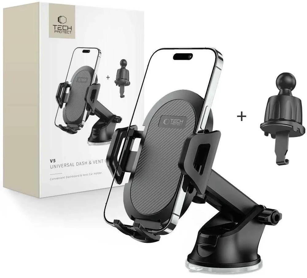 Tech-Protect V5 automobilinis telefono laikiklis for cockpit / air vent – juodos spalvos