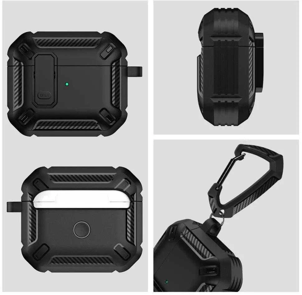 Tech-Protect X-Carbo AirPods Pro 1 / 2 – dėklas ausinėms, juodos spalvos