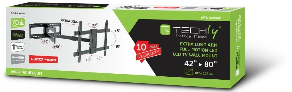 Techly ICA-PLB-721 televizoriaus laikiklis 2,03 m (80″) Juoda