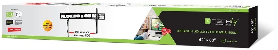 Laikiklis Techly 42–80 colių LED/LCD televizoriaus laikrodžio rodyklė, 60 kg, plonas, 22 mm